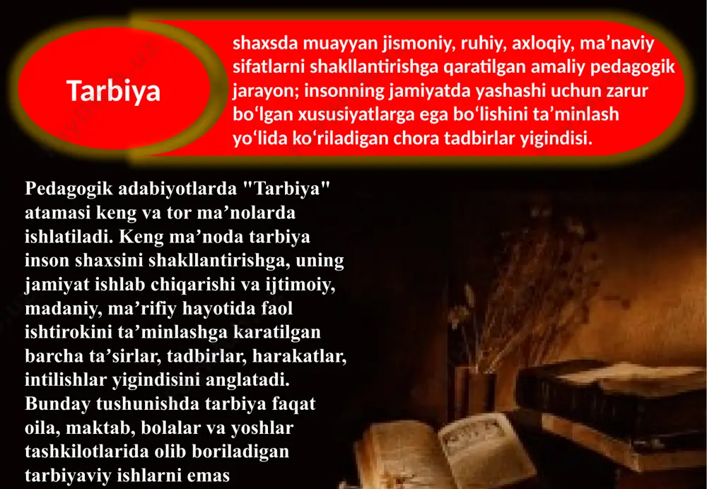 – koshifiyning uqtirishicha insonni ta’lim – tarbiya orqali qayta tarbiyalash aqliy qobilyatini o’stirish mumkin. koshifiy o’zining pedagogik qarashlaricha bolalarda mustaqil fikrlash qobiliyatini o’stirish masalasiga aloxida e’tibor beradi. ota – onalar muallimlardan bu masalaga aloxida axamiyat berishni talab etadi. bu masalada oilaviy hamda tashqi muhit muhim o’rin tutadi. bola to’g’ri so’zli, vadaga vafodor, yaxshi xulqli qilib tarbiyalanishi kerak. ota – onaning bolani tarbiyalashdagi axamiyatiga keng to’xtalgandi. uning fikricha oila tarbiyasida ota ham, ona ham teng huquqli, teng ishtirok etishi bolaning yaxshi xulq – odob qoidalarini muayyan bir kasbni egallashiga ko’maklashishi ilm – fan va kasb – hunar egallashining moddiy asosi bo’lmish oziq – ovqat, kiyim – kechak, kerakli buyum va jixozlarni yetkazib berish uchun jozibalik ko’rsatishi kerak. jaloliddin davoniy ogahiyning ta’kidlashicha, insonga do’st va dushmanni ajratib olish xayotda o’z o’rnini topib olishda g’oyat muximdir. muxammad rizo ogahiy o’z ijodiy faoliyatini pedagogik qarashlarida nafosat tarbiyasi ham yuqori baholanadi. ogahiy milliy an’analarimiz mexmondo’stlikni …