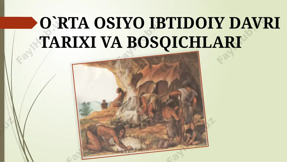 elishi va ulardan oʻtkir uchli uchburchaksimon uchirindilarni yuzaga kelishi bilan kuyi paleolit oʻrnini oʻrta tosh davri, yaʼni mustye davri (qarang mustye madaniyati) oladi. this presentation uses a free template provided by fppt.com www.free-power-point-templates.com tosh davri mustyedan soʻng yuqori paleolit davri boshlanadi. yevropaning jan.da, osiyoda, jumladan, bizning oʻrta osiyoda oʻrta paleolit hozirgi kunimizdan 200 ming yil avval boshlanib, oʻrta hisobda 160 ming yil davom etadi va oʻrnini 50 ming yil avval progressivroq boʻlgan yuqori paleolit davriga boʻshatib beradi. yuqori paleolit davrida, asosan, realistik sanʼat rivojlanadi. oʻsha davr odamlari hayvonlarni ovlash jarayonini qanday koʻrgan boʻlsalar, shunday ravishda gʻor devorlariga rasmlar chizganlar. this presentation uses a free template provided by fppt.com www.free-power-point-templates.com tasviriy san’at chizganda ham qizil va qora tabiiy ranglarda chizganlar. bu narsa odamlarning ongini rivojlanganligini koʻrsatadi. mexnat kurollarini yasash texnikasi boʻyicha quyi va oʻrta paleolitta nisbatan juda yuksak koʻtarilgan yuqori paleolit davri, oʻz navbatida, bundan 12—10 ming yil avval progressivroq boʻlgan …