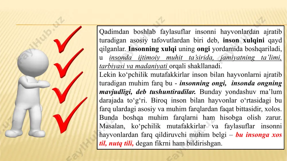ub’ektiv mantiq uzviy aloqadorlikni, birlikni tashkil etadi. 2. to‘g‘ri fikrlash, tafakkur qilish qonunlari, qoidalari, shakllari, usullari va metodlarini o‘rganadigan fan ma’nosida. mantiqning fan sifatidagi asosiy vazifasi haqiqiy bilimlarga erishish shart-sharoitlarini o‘rganish, fikrlash jarayoni tuzilishini tahlil qilish, to‘g‘ri muhokama yuritishning mantiqiy qoida va metodlarini ishlab chiqishdir. mantiqning ilmiy-tadqiqot ob’ekti bo‘lib bilish usuli sifatidagi inson tafakkuri hisoblanadi. uning predmetini esa insonni o‘rab turgan tashqi olamni bilib olishga yordam beradigan tafakkur qonunlari, qoidalari, shakllari, usullari tashkil etadi. mantiq ilmining o‘rganish ob’ektini tafakkur tashkil etadi. «tafakkur» ham arabcha so‘z bo‘lib, o‘zbek tilidagi «fikrlash», «aqliy bilish» so‘zlarining sinonimi sifatida qo‘llaniladi. tafakkur bilishning yuqori bosqichidir. uning mohiyatini yaxshiroq tushunish uchun bilish jarayonida tutgan o‘rni, bilishning boshqa shakllari bilan bo‘lgan munosabatini aniqlab olish zarur. bilish voqelikning, shu jumladan, ong hodisalarining inson miyasida sub’ektiv, ideal obrazlar shaklida aks etishidan iborat. bilish jarayonining asosini va oxirgi maqsadini amaliyot tashkil etadi. bilish deb obyektiv olamning inson ongida aks etish jarayoniga …