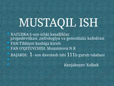 tibbiyot kasbiga kirish — PPTX