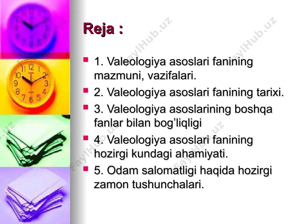ing tug’ilishi va tarbiyasini amalga oshirishning zaruriy sharti hisoblanadi. sog’liqni mustahkamlovchi omillarga aniq rejim yordam beradi. ovqatlanish, uyqu, gigiyenik muolajalar va boshqalarni odat bo’lib qolgan muayyan bir vaqtda o’tkazgan ma’qul. aniq rejim tufayli organizm normal zo’riqishni his etadi, sarflangan kuch tezroq va to’liqroq tiklanadi, organizm kamroq kasallanadi. sog’liqni mustahkamlashning yana bir omil aktiv harakatchanlikdir. hozirgi zamon odamlari kam harakat qilmoqda. buning asosiy sababi sanoatda va qishloq xo’jaligida mexanizatsiyalashmagan mehnatning ulushi borgan sari qisqarib bormoqda, transport vositalari rivojlanmoqda, televideniya va kompyuter tizimi keng ko’lam bilan rivojlanib bormoqda. tabiat, sof havo, suv va quyosh bilan doimiy ravishda muloqotda bo’lish odamga sog’liqni mustahkamlashga va kasalliklarga chidamli bo’lishga yordam beradi. sog’liqni zaiflashtiruvchi omillarga- rejimga rioya qilmaslik, kam harakat qilish, shaxsiy gigiyena qoidalarga amal qilmaslik, vaqtida ovqatlanmaslik va chekish hamda spirtli ichimliklarni iste’mol qilish singari zararli odatlar kiradi. sog’lom hayotni yo’lga qo’yishda, prezidentimiz fikricha, birinchidan, oqilona yashashni yo’lga qo’yish, ikkinchidan, sog’lom turmush tarzi talablariga rioya …