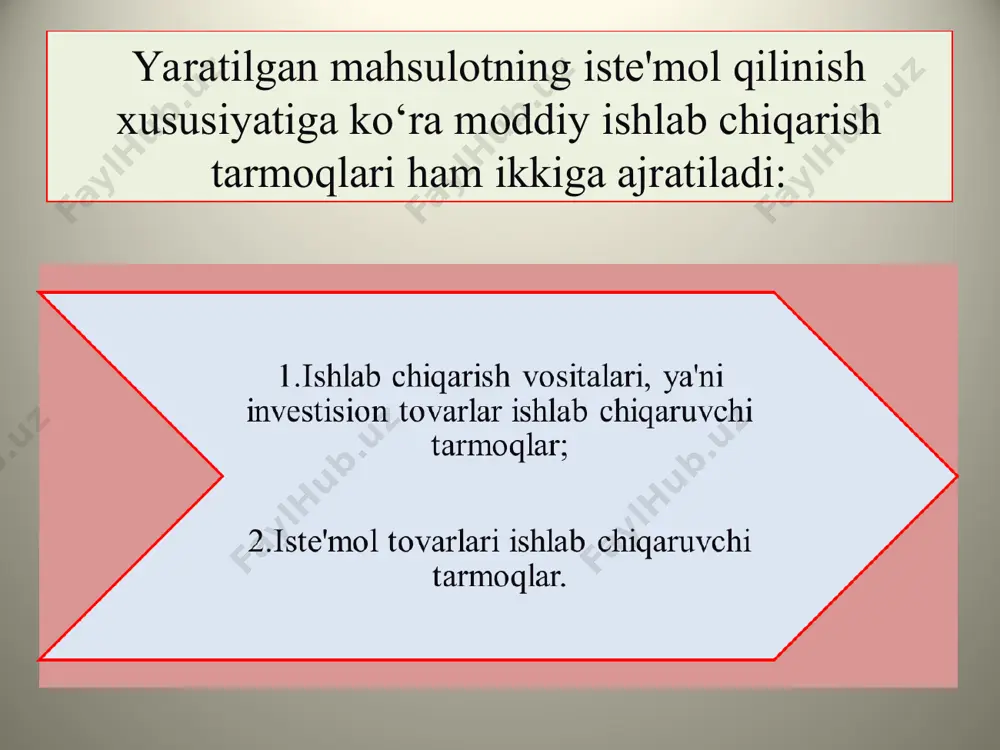 ot miqdori (y) yoki bajarilgan ish (y1) hajmini ko‘rsatadi. uk = y / k yoki uk= y1/k yerdan foydalanish samaradorligi — ekin maydonlari birligi hisobiga ishlab chiqarilgan qishloq xo‘jalik mahsulotlari hajmi ko‘rsatkichida ifodalanadi. alohida ekin turlari hosildorligi ham yerlardan foydalanish unumdorligini ko‘rsatadi. un = yn / n; * samaradorlikni aniqlashda mahsulotning mehnat sig‘imi, material sig‘imi, energiya sig‘imi kabi ko‘rsatkichlar ham qo‘llanilib, ular ishlab chiqarilayotgan mahsulotning har bir birligini yaratish uchun ketgan mehnat, energiya va moddiy ashyolar miqdorini ifodalaydi. bu ko‘rsatkichlarning har biri ishlab chiqarishda qatnashgan turli omillar samaradorligini ifodalab, bir-biri bilan chambarchars bog‘liq va bir-birini to‘ldiradi. ishlab chiqarish samaradorligini oshirish omillari: fan-texnika taraqqiyoti yutuqlarini ishlab chiqarishga joriy qilish; ishlab chiqarish intensivligini ta'minlaydigan texnologiyalarni qo‘llash; ishlab chiqarishni to‘g‘ri joylashtirish, ixtisoslashtirish va kooperatsiyalash; iqtisodiyot tarkibiy tuzilishini importning o‘rnini bosadigan va eksportga layoqatli tovarlar ishlab chiqarishni ta'minlaydigan tarzda o‘zgartirish; ishlab chiqaruvchilarning o‘z mehnatlari natijalaridan manfaatdorligini ta'minlash; tabiiy, moddiy, moliyaviy va mehnat resurslaridan oqilona, …