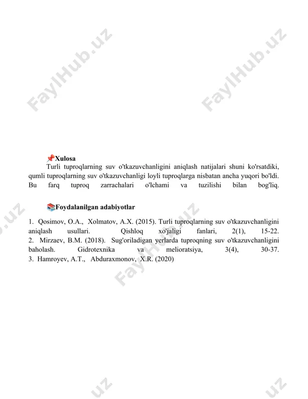 har hil tuproqlarining suv o'tkazuvchanligini aniqlash - Page 5