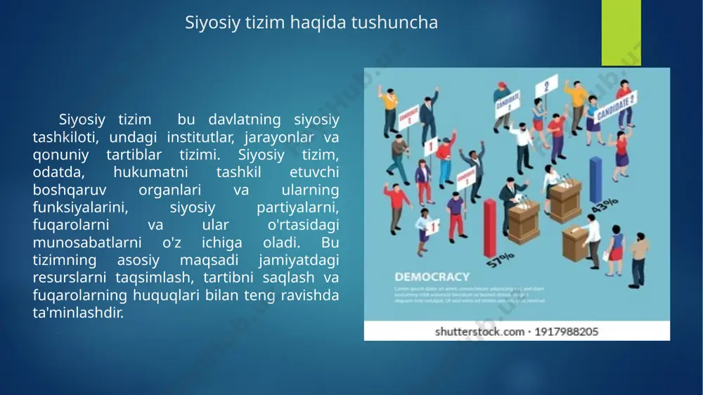 alik sotsiolog bo'lib, uning siyosiy tizim haqidagi nazariyasi umumiy sotsiologik tushunchalar va ijtimoiy tizimlar nazariyasiga asoslanadi. parsonsning asarida siyosiy tizimlar va jamiyatning ijtimoiy tashkiloti o'rtasidagi o'zaro bog'liqlikni tushunishga qaratilgan yondashuvlar mavjud. uning siyosiy tizim haqidagi qarashlari sotsiologik tizim nazariyasiga asoslanadi va siyosiy tizimlarning jamiyatdagi roli va funksiyalarini aniqlashga qaratilgan. siyosiy tizimni ijtimoiy tizimning bir qismi sifatida tushunish,parsonning nazariyasida siyosiy tizim boshqa jamiyat tizimlaridan ajralmas bir qism sifatida qaraladi. uning asosiy g'oyalaridan biri shundaki, jamiyatni yaxlit tizim sifatida tushunish kerak va har bir ijtimoiy tizim (siyosiy, iqtisodiy, madaniy va boshqalar) o'zining maxsus vazifalarini bajaradi, ammo ular bir-biri bilan o'zaro bog'liqdir. t. parson siyosiy tizimni "ijtimoiy tizim" deb atagan va uning funktsiyasini jamiyatda barqarorlikni ta'minlash va turli xil ijtimoiy guruhlar o'rtasidagi ziddiyatlarni boshqarish deb belgilagan. siyosiy tizimning funksiyalari: parsonning fikriga ko'ra, siyosiy tizimning asosiy vazifasi — jamiyatda tartibni saqlash va har xil ijtimoiy guruhlar o'rtasidagi nizolarni boshqarishdir. u siyosiy tizimni quyidagi funksiyalarni …
