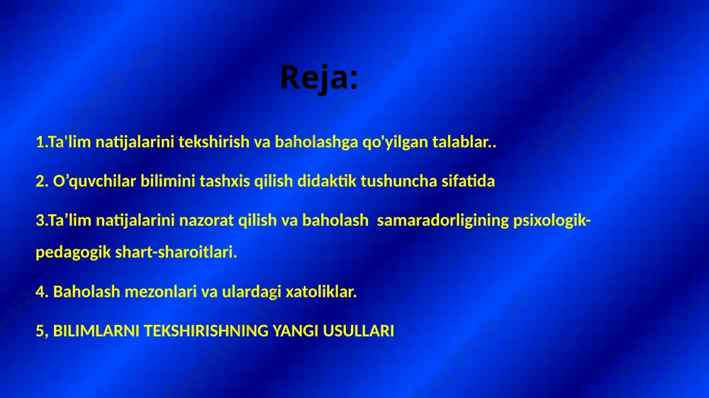 rishni aytamiz. baho deb baholashning ball shaklida ko’rsatilgan son jihatdan o’lchamiga aytiladi. bahoni amalda egallangan bilim, ko’nikma va malakalar bi-lan davlat ta’lim standartiga ko’ra o’zlashtirilishi belgilangan bilim, ko’nikma va malakalar umumiy hajmi o’rtasidagi nisbat sifatida tushunish (ta’riflash)dan ta’lim darajasining miqdoriy mazmuni kelib chiqadi. o’zlashti-rish (ta’lim samaradorligi) ko’rsatkichi b’a/t*100% nisbat asosida hisoblanadi. bunda: b – o’zlashtirish (ta’lim samaradorligi) bahosi; a – amalda o’zlashtirilgan bilim va malakalarning hajmi; t – o’zlashtirish uchun taklif etilgan bilim va malakalarning to’liq hajmi. hisobga olish va uning o’ziga xosliklari. o’qituvchi o’qitish bilan bir vaqtda talabalarning o’rganilayotgan mavzuni qanday qilib idrok etishini, esda saqlashga xarakat qilishini va uni amalda qo’llash malakalarini egallashini hisob-ga olib borishi kerak. hisobga olish – bu o’qitishning muayyan bir davrida o’quvchilar va o’qituvchi faoliyatini umumlashtirib xulosa-lash. hisobga olish natijasida o’qituvchi ham, talaba ham o’zlarining keyingi bajaradigan ishlarining shaklini va mazmunini belgilaydi. o’zlashtirishni hisobga olish talabalarning bilish faoliyatini rag’batlantirib, ma’lum bir harakatlarni bajarish uchun …