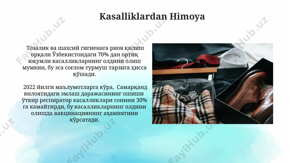 в ичиш тавсия этилади, бу иммунитетни мустаҳкамлашга ёрдам беради. самарқанддаги кўплаб шифокорлар буни тасдиқлайди. immunitetni mustahkamlash immunitetni mustahkamlash uchun kuniga kamida 7-8 soat uyqu juda muhim, chunki uyqu paytida immun tizimi o'z faoliyatini tiklaydi va infektsiyalarga qarshi kurashishga tayyor bo'ladi. bu butun dunyo bo'ylab olimlar tomonidan tasdiqlangan ma'lumot. o'zbekistonda yetishtiriladigan 5 xil meva va sabzavotni muntazam iste'mol qilish, ayniqsa, c vitamini boy mahsulotlar, organizmni zararli bakteriyalardan himoya qilishga yordam beradi va immunitetni tabiiy yo'l bilan mustahkamlaydi. jismoniy faollik jismoniy faollik yurak-qon tomir kasalliklari xavfini 30% ga kamaytirishi mumkin, shuningdek, jahon sog'liqni saqlash tashkiloti ma'lumotlariga ko'ra, dunyo bo'ylab 1 milliarddan ortiq odam jismoniy faollikning past darajasidan aziyat chekmoqda. o'rtacha 30 daqiqalik muntazam jismoniy mashqlar, masalan, tez yurish, toshkent shahri atrofida yurish yoki velosipedda yurish, umumiy sog'liqni saqlashni yaxshilaydi va 2-toifa diabet xavfini sezilarli darajada kamaytiradi. toza suvning ahamiyati тоза ичимлик сувига эга бўлмаган ҳудудларда, масалан, саҳрои кабирдаги айрим қишлоқларда, 5 ёшгача …