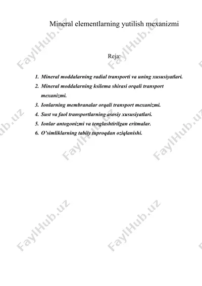 mineral elementlarning yutilish mexanizmi — DOC