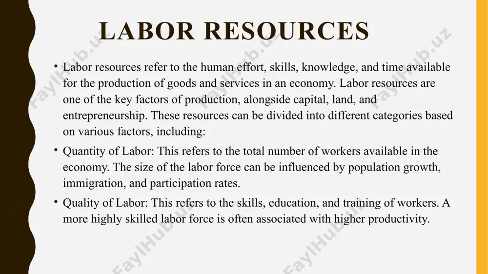 bor productivity: technology: advances in technology can significantly increase labor productivity. automation, for example, allows workers to produce more with less effort. education and training: higher levels of education and specialized training can improve workers’ efficiency and skills, leading to better performance. capital investment: when firms invest in machinery, tools, and other forms of capital, workers can use better equipment to increase their productivity. workplace organization: efficient organization and management practices can enhance worker productivity. this includes things like better work processes, time management, and employee motivation. health and well-being: a healthy and motivated workforce is more productive. good nutrition, healthcare, and a positive work environment can boost productivity. innovation and research & development (r&d): continuous innovation leads to improved processes, products, and services, thus improving productivity over time. importance of labor productivity: economic growth: as labor productivity increases, an economy can produce more goods and services with the same …