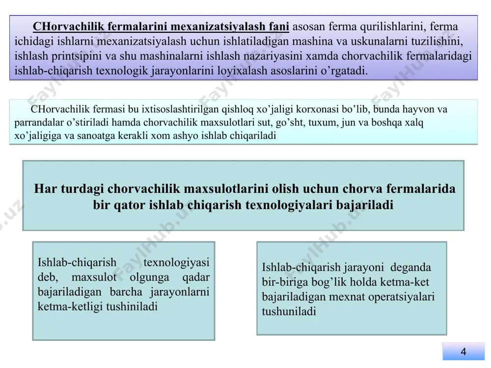 ash joyi ; 27-sun’iy urchitish punkiti; 28-zaxira (dizelli) elektr stantsiyasi ; 29-transformator stantsiyasi. 9 2 * 1.kinetik yonish, ya'ni aralashma yonishdan avval tayyorlanadi (karbyuratorda); 2 10 4-rasm. go’sht yetishtirishga ixtisoslashgan koramolchilik kompleksi; 1-buzoqlarni (1-davr) o’stirish binosi; 2-yosh mollarni (2-davr ) o’stirish binosi; 3-ozuqa tayyorlash tsexi ; 4-senaj tayyorlash maydonchalari; 5-pichanxona ; 6-xizmatchilar va maishiy xizmat binosi; 7-xayvonlarni qabul kilish va yuklash binosi ; 8-xayvonlarni so’yish va sanitariya binosi. 10