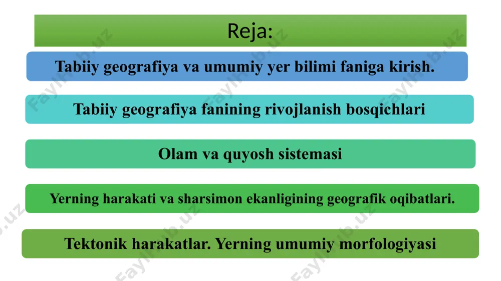 u qobiqda paydo bo`lib shu joyda yashaydi. tabiiy geografiya mana shu qobiq - geografik qobiqni o`rganadi. bu qobiqni yana landshaft qobiq ham deb yuritiladi. tabiiy geografiya fanining rivojlanish bosqichlari 1. qadimgi davr (antik davr) tabiiy geografik bilimlar odamlarning amaliy ehtiyojlari (ovchilik, dehqonchilik, dengizda suzish) tufayli shakllana boshlagan. dastlabki xaritalar va dunyo tasavvurlari yaratilgan. gomer, gerodot, aristotel, eratosten kabi olimlar yer shakli va geografik hodisalar haqida fikrlar bildirgan tabiiy geografiya fanining rivojlanish bosqichlari yozma manbalaiga ko‘ra xarita tuzgan kishilar o‘zlari yashab turgan joyni olamning markazi (masalan, afina, aleksandriya, misr) deb belgilaganlar. buyuk faylasuflar aristotel (mil. aw . iv — iii asr), ptolemey (milodning ii asri) olamning markazida qo‘zg‘almas yer, uning atrofida barcha osmon jismlari joylashadi va harakatlanadi deb geosentrik g‘oyaga asos soldilar. geosentrik (geo — yer, sen tr — markaz) g ‘oyaga ko‘ra dunyoning markazida yer, barcha osmon jismlari yer atrofida aylanadi. geliosentrik (gelio — quyosh, sen tr — markaz) g‘oyani …