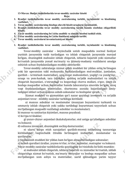 budjet tashkilotlarida tovar-moddiy zaxiralar hisobi — DOCX