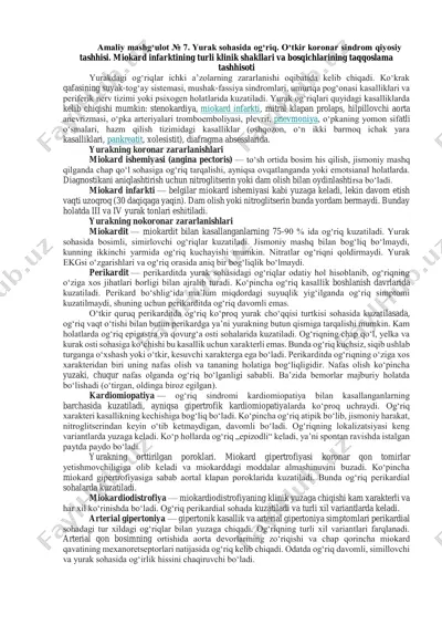 yurak sohasida og‘riq. o‘tkir koronar sindrom qiyosiy tashhisi. miokard infarktining turli klinik shakllari va bosqichlarining taqqoslama tashhisoti — PDF