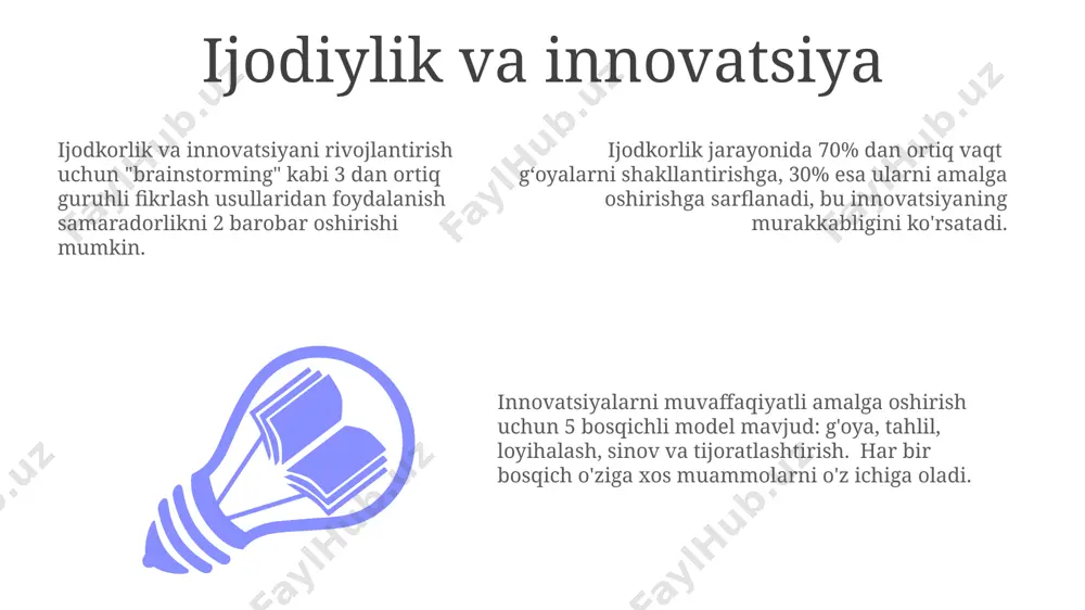 amlilikni 15% ga oshiradi, ruhiy salomatlikni yaxshilaydi va depressiya xavfini kamaytiradi, muvaffaqiyatga erishish ehtimolini kuchaytiradi. davomiy o'rganish miya plastisitini 20% ga oshiradi, yangi neyronlarni hosil qilish va kognitiv funksiyalarni, jumladan, xotira va e'tiborni yaxshilashga yordam beradi. doimiy bilim olish professional rivojlanishga 30% hissa qo'shadi, ish topish va yuqori maosh olish imkoniyatlarini oshiradi, raqobatbardoshlikni sezilarli darajada yaxshilaydi. o'rganish jarayonining mohiyati kognitiv psixologiyada o'rganishning 7 turi mavjud bo'lib, ularning har biri turli xil o'rganish uslublari va strategiyasini talab qiladi, masalan, klassik va operant shartlashtirish. o'rganishning 3 bosqichi: idrok etish, tushunish va qo'llash. har bir bosqich ma'lum miqdordagi vaqt va kognitiv resurslarni talab qiladi, shuning uchun samarali o'rganish uchun ularning o'zaro bog'liqligini hisobga olish kerak. o'rganish jarayonida miya 100 milliarddan ortiq neyronlar orasidagi sinaptik aloqalarni kuchaytirib, yangi xotira izlari hosil qiladi, bu esa bilimlarni saqlash va qayta ishlash samaradorligini oshiradi. idrok etish va tushunish muvaffaqiyatli idrok etish va tushunish uchun diqqatni jamlash, faol …