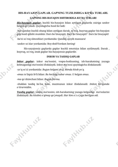 his-hayajon gaplar. gapning tuzilishiga ko‘ra turlari — DOCX