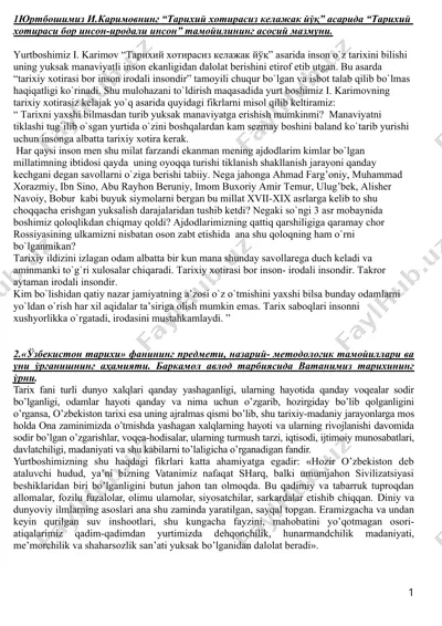 yurtboshimiz i. karimovning "tarixiy xotirasiz kelajak yo'q" — DOC