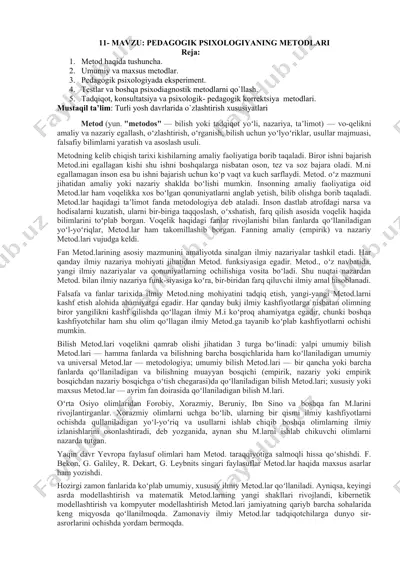 pedagogik psixologiyada metodlar va ularning turlari — DOCX