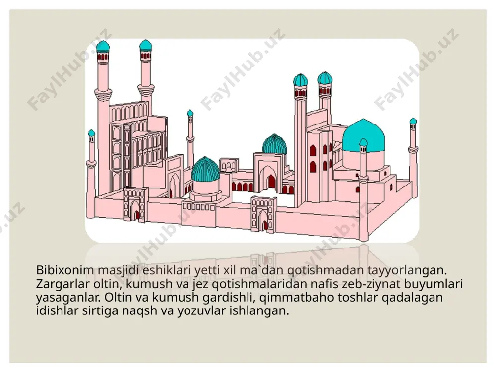 iqobda) odamlar orasida turgan holati va me`rojga chiqishlariga oid lavhalar uchraydi. mirzo ulug`bek davrida samarqandda birinchi akademiyaga asos solindi, yer kurrasini o`lchash va falaqqiyotshunoslik jadvallarini tuzish ishlari amalga oshirildi. samarqand rasadxonasining qurilishi ulkan madaniy voqea bo`lib, jihozi va ilmiy yutuqlari jihatidan unga teng keladigan rasadxona yo`q edi. rasadxonada ulug`bek matematika, geometriya, falaqqiyotshunoslikda chuqur bilimlar sohibi edi. ali qushchi, muhammad хavofiylar uning sevimli shogirdlari bo`lgan. xv asrning ikkinchi yarmi o`zbek adabiyotining eng rivojlangan davri bo`lib, bu yuksalik тemuriy boyqaro va o`zbek adabiyotining porloq quyoshi navoiy nomlari bilan bog`liq. boyqaro hukmronligi davrida adabiyot, san`at va fanning ko`p sohalari rivojiga katta ahamiyat bergan. markaziy osiyoda xi asrdan boshlab yoyila boshlagan tasavvuf ta`limoti bu davrga kelib movarounnaxr va хurosonda tasavvufning yassaviy, kubroviya, qodiriya va ayniqsa naqshbandiya tariqati ma`naviy hayotda katta rol o`ynaydi. naqshbandiya tariqati yusuf hamadoniy g`ijduvoniy va xiv asrga kelib bahovuddin naqshband nomi bilan uzviy bog`liq bo`lib, bu ta`limot xv asrda nazariy va …