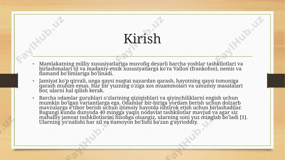 rolligi o'rtasidagi yoshlar aloqalarini rivojlantirish uchun asos 25.10.1956 yildagi madaniy hamkorlik to'g'risidagi hukumatlararo bitimdir. shartnoma sherik mamlakatlarda tan olingan yoshlar tashkilotlari o'rtasida hamkorlikni, shuningdek o'zaro kelishuv shartlari asosida almashishni nazarda tutadi. belgiya yevropa kengashi yo'nalishi bo'yicha xalqaro yoshlar hamkorligini rivojlantirishda ishtirok etadi. yoshlar parlamentlari. belgiya va kipr misolida evropada yoshlar parlamentlarini shakllantirish tajribasi belgiya va kipr misolida evropada yoshlar parlamentlarini shakllantirish tajribasi yoshlar parlamentlari yoshlarni qonunchilik jarayonlarida ishtirok etishga jalb qilish, o'z g'oyalarini ifoda etish va eshitish imkoniyatini berish maqsadida shakllantiriladi. ushbu imkoniyat yosh fuqarolarga mamlakatda sodir bo'layotgan jarayonlarni yaxshiroq tushunishga imkon beradi. belgiya. ta'lim va yoshlar siyosati flamand, frankofon va nemis tilida so'zlashadigan jamoalar vakolatiga kiradi. har bir jamoada o'z yoshlar parlamenti mavjud. yoshlar parlamenti ishida 16-19 yoshdagi yoshlar ishtirok etadi. ishtirokchilar soni cheklanmagan. parlamentga saylovlar yo'q. parlamentda o'z xohishiga ko'ra yig'ilishlarga yig'iladigan guruhlar mavjud. ish rejasini mustaqil ravishda muhokama qiling. yil oxirida federal yoki flamand parlamentida yoshlar mamlakatdagi …