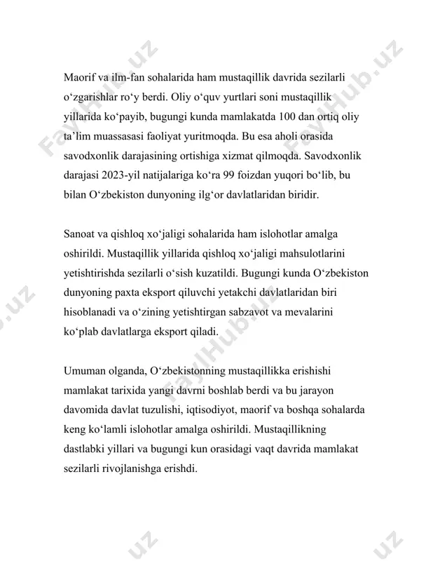 sh” demokratik partiyasi**: - tashkil etilgan sana: 1995-yil. - asosiy maqsadlar: milliy gʻoya va qadriyatlarni rivojlantirish, milliy madaniyat va tilni targʻib etish. - vakillar palatasidagi oʻrinlar (soʻnggi saylov natijalari boʻyicha): 36 oʻrin. 4. **oʻzbekiston ekologik partiyasi**: - tashkil etilgan sana: 2019-yil. - asosiy maqsadlar: ekologik masalalarni hal etish, atrof-muhitni muhofaza qilish. - vakillar palatasidagi oʻrinlar (soʻnggi saylov natijalari boʻyicha): 15 oʻrin. 5. **adolat sotsial-demokratik partiyasi**: - tashkil etilgan sana: 1995-yil. - asosiy maqsadlar: jamiyatda adolatni taʼminlash, ijtimoiy himoya tizimini rivojlantirish. - vakillar palatasidagi oʻrinlar (soʻnggi saylov natijalari boʻyicha): 20 oʻrin. oʻzbekistonda siyosiy partiyalar toʻgʻrisidagi qonunchilik parlament - oliy majlis tomonidan tasdiqlangan maxsus hujjatlar asosida tartibga solinadi. oʻzbekistonda siyosiy partiyalar saylovlarda faol ishtirok etib, davlat hokimiyati organlariga oʻz nomzodlarini koʻrsatadi. 2019-yilda oʻtkazilgan parlament saylovlari partiyalar oʻrtasida raqobatni kuchaytirgan muhim siyosiy voqea boʻldi. oʻzbekiston respublikasi konstitutsiyasida siyosiy partiyalarning jamiyatdagi oʻrni, ularning huquq va burchlari aniq belgilab qoʻyilgan. konstitutsiyaga muvofiq, siyosiy partiyalar aholini …