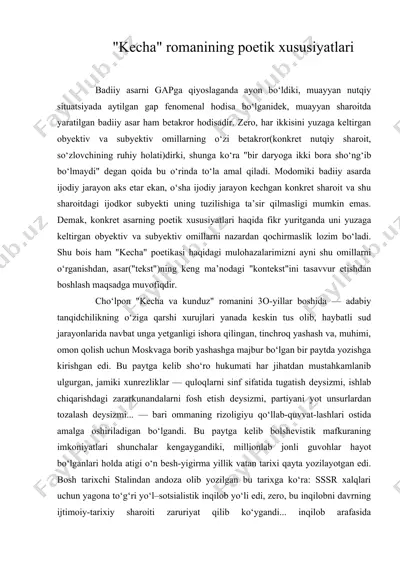 kecha romanining poetik xususiyatlari — DOC