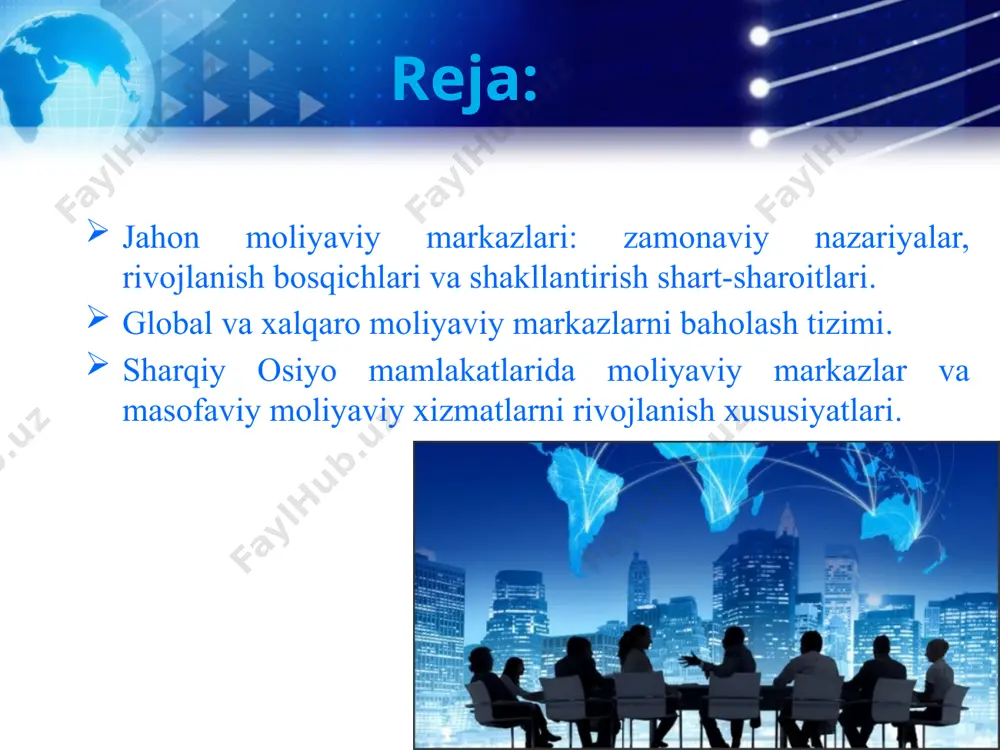 lma mavjud bo‘lishi zarur. сmo 4 shuningdek, xalqaro moliyaviy markazlar milliy moliyaviy markazlardan quyidagi hususiyatlari bilan ajralib turadi: moliya bozorning xorijiy ishtirokchilar uchun mo‘ljallanganligi va xalqaro miqyosda ochiqligi, xalqaro aloqalar erkinligi; markazda xorijiy moliya muassasalari, vositachilar, investorlar etakchiligi bois, xalqaro moliyaviy kapital harakatini yuzaga keltirishi, pirovardida jahon moliya tizimini isloh qilish imkoniga ega bo‘lishi; jahon miqyosidagi intellektual salohiyatdan foydalangan holda markazni moliya bozorining innovatsion taraqqiyotini ta’minlashi va h.k. сmo 5 xalqaro moliya bozorini xorijiy valyutalar bilan bitimlar tuzish geografiyasi nuqtai-nazaridan tasniflanganda, ularni ikkita alohida segmentga ajratish mumkin, ya’ni xalqaro moliyaviy markazlar (london, nyu-york, tokio, frankfurt, tsyurix, singapur, gonkong) va offshor zonalar (kipr respublikasi, kayman, men orollari va h.k.). moliyaviy markazlarni xalqaro, mintaqaviy, mahalliy, offshor markazlarga bo‘lish maqsadga muvofiq. сmo 6 xalqaro moliyaviy markazlar shakllanish va rivojlanish jarayonini beshta shartli bosqichga bo‘lish mumkin. birinchi bosqich xvii asrdan xviii asr o‘rtalarigacha bo‘lgan davrni o‘z ichiga oladi. mazkur bosqichda mintaqaviy, kam rivojlangan, sanoqli …