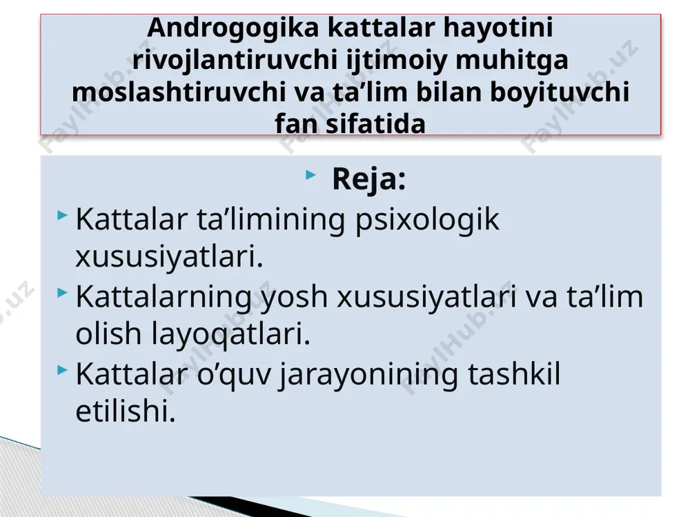 o’rsatuvchi muhim omillardan hisoblanadi. kattalik davri ham bir necha davrlarga bo’linib, bu o’spirinlik, yoshlik, yetuklik, keksalik va qarilik davrlaridir.. 18-30 yoshlik davri hisoblanib ,bu o’z hayot yo’lini, maqsadlarini belgilab olish va shu yo’lda faol harakat qilish davridir. 18-19 yoshlik – har tomonlama faollik. o’z-o’zini to’liq qidirish, anglash. o’zining keyingi taqdirini belgilab olish. bu bajarib ko’rish, xato qilish davri. demak,qo’llab- quvvatlashga muhtoj bo’lgan davr. 22-28 yosh – real hayotga kirishda o’z yo’nalishlarini tanlashga, belgilab olishga harakat qilish, o’z hayotiy maqsadlarini belgilab olish; yetuklik 30-55-60 yosh hisoblanib, fiziologik, psixik va ijtimoiy jihatdan yetuk bo’lgan davr. yetuklik insonning ko’p yillik intellektual va ma’naviy xususiyatlari uning shaxsi asosi shakllangan va ro’yobga chiqadigan davridir. bu davr kishining o’zini shaxs sifatida namoyon etishga harakat qilishining natijasi hisoblanadi. 29-34 yosh – savollar krizisi. o’zi tanlagan yo’llarning to’g’riligidan xavotirlik va ayrimlarini to’g’rilashga harakat, fikrlar qarama-qarshiligi; 35-43 yosh – kechiktirib bo’lmaslik krizisi. hayotning ko’p yo’llari bo’lganligini anglagan holda kasbiy …