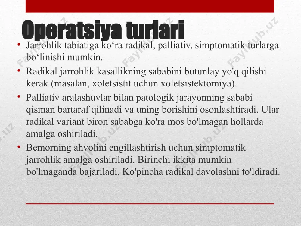 qabul qilinadi. keyinchalik, jarrohlik davolanishga to'sqinlik qiladigan mumkin bo'lgan kontrendikatsiyalar aniqlanadi. shundan so'ng, ma'lum bir operatsiya uchun mo'ljallangan asboblarni tanlash va tayyorlash muhimdir. tayyorgarlik ishlari olib borilmoqdabemor, behushlik, shundan so'ng haqiqiy jarrohlik aralashuvi amalga oshiriladi. tibbiyot xodimlari muayyan talablarga rioya qilishadi. ular protsedura oldidan va davomida quyidagi amallarni bajaradi: operatsiya xonasiga kirishdan oldin poyabzal, qalpoq, jarrohlik niqobini kiying; operatsiya oldidan gigienik yuvish va qoʻllarni tozalash davom etmoqda; jarrohlik operatsiyasi steril qo'lqop bilan amalga oshiriladi; ular niqoblar kabi har uch soatda almashtiriladi. operatsiyadan oldingi bosqichda operatsiyadan oldingi bosqich bir necha daqiqadan bir necha oygacha davom etishi mumkin. jarrohlik yo'li bilan tuzatilishi kerak bo'lgan og'ir kasallik tashxisi qo'yilgan bemor uchun tashxisdan operatsiyagacha bo'lgan vaqt bir necha daqiqada o'lchanishi mumkin. bunday holatlar odatda shikastlanish yoki katta qon ketish natijasida yuzaga keladi. oldindan rejalashtirilgan operatsiya qilingan bemorlar uchun operatsiyadan oldingi davr bir necha oy davom etishi mumkin. ba'zi bemorlar jarrohlik va behushlik stresslariga bardosh …