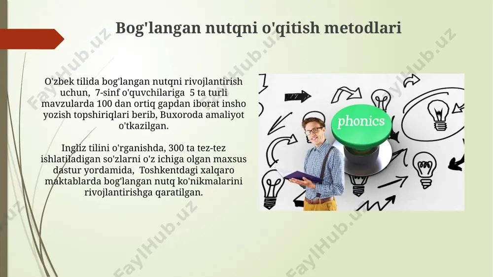 llarining 30% ga yaqini qisqargan yoki o'zgargan fonetik shaklda qo'llaniladi, bu morfologik reduksiyani aks ettiradi. bolalarda bog'langan nutqning shakllanishi bog'langan nutqning muvaffaqiyatli shakllanishi uchun bolaning lug'at boyligi kamida 500 ta so'zdan iborat bo'lishi kerak. toshkent shahridagi o'tkazilgan kuzatishlar shuni ko'rsatdiki, bu davrda intonatsiya va pauzalarni to'g'ri qo'llash muhim ahamiyat kasb etadi. o'zbekiston hududlaridagi ta'lim muassasalarida o'tkazilgan 100 ta bolani o'z ichiga olgan eksperiment natijalariga ko'ra, bog'langan nutq rivojlanishida ota-onalarning faol ishtiroki va bolalar bilan muntazam ravishda suhbatlashish 30% ga yaxshilanishga olib keladi. intonatsiya va uning roli интонация, фразавий ва синтетик усуллар билан бирга, самарқандда ўтказилган экспериментларда, нутқ ритмининг 35% дан ортиқ қисмини шакллантиришда муҳим роль ўйнаши аниқланган. гапнинг маъносига 20% гача таъсир кўрсатувчи лексик бирликларнинг танлови интонация билан узвий боғлиқ бўлиб, 5-7 ёшдаги болаларда бу боғлиқлик сезиларли даражада кузатилади. sintaktik tuzilmalar va bog'langan nutq боғланган нутқда пайдо бўладиган синтактик қисқаришлар ва ўзгаришлар, хусусан, 7 ёшгача бўлган болалардаги 200 тадан ортиқ …