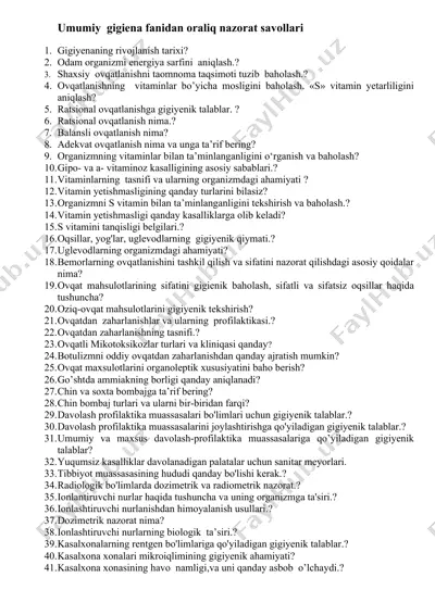 umumiy gigiena fanidan oraliq nazorat savollari — DOCX