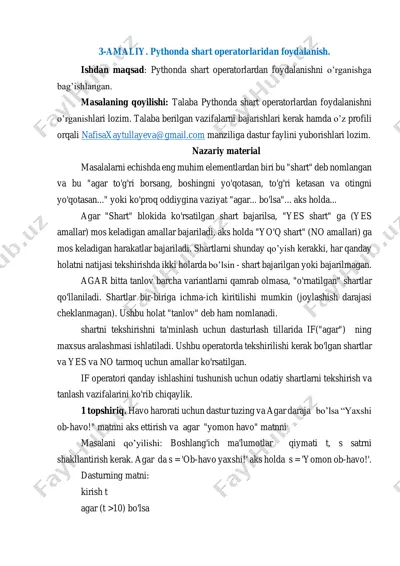 pythonda shart operatorlaridan foydalanish — PDF