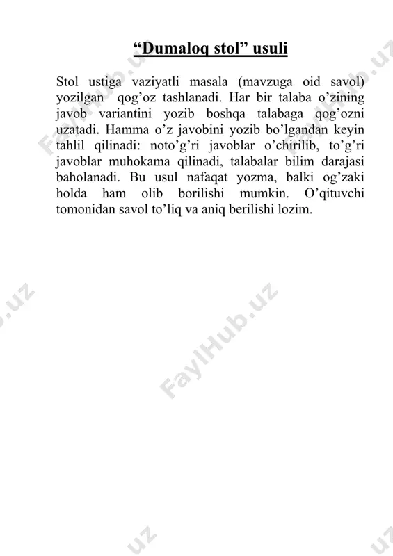 qiladi. “miya shturmi” u ko’pgina yangi va turli –tuman fikrlarni “to’plashga” juda mos keladi. ish kichik guruhlarda tashkil qilinadi, rahbarlar ishtirokchilar bilan teng huquqda ishtirpk etganlari ma’qul. 10-15 daqiqa davomida guruhlarda aniq bir masala muhokama qilinadi. har bir ishtirolchi o’z fikrini taqdim etadi, shu bilanbirga, ishtirokchilardan biri g’oyalarni kartochkalarga yozib boradi. vaqt tugagach, fikrlarni guruhlarga ajratish lozim. bu bosqichda endi bahs va munozaralar o’tkazish mumkin. shturm maqsadiga muvofiq, fikrlar guruhlangach, har bir guruhga nom berish mumkin. so’ng esa dolzarb, muhimlarni ajratib olish, rejalashtirish va h.k.