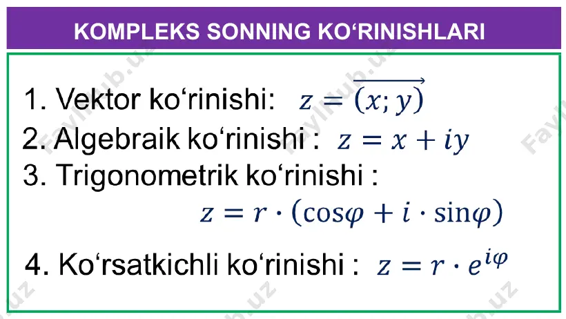 kompleks son tushunchasi. uni algebraik va trigonometrik shakli - Page 4