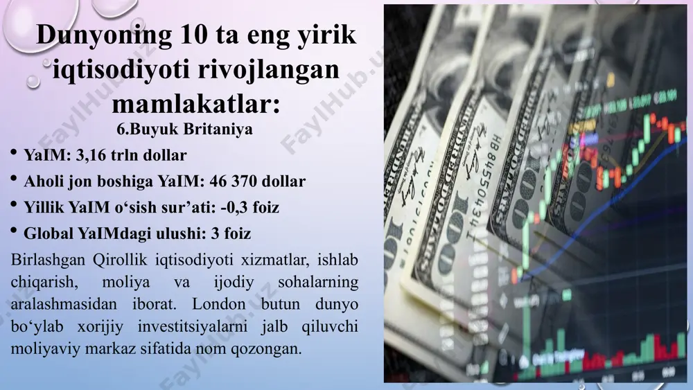 an yaratilishi mumkin. tabiiy afzalliklar qishloq xo'jaligi va sanoatda alohida o'rin tutadi. savdo foydali bo'lishi uchun mahsulotning tashqi bozordagi narxi eksport qiluvchining ichki bozoridagi narxidan yuqori va import qiluvchining ichki bozoridagi narxidan past bo'lishi kerak. nazariyaning afzalligi: mutlaq ustunlik nazariyasi mehnat qiymatiga asoslanadi va xalqaro darajada allaqachon mehnat taqsimotining aniq afzalliklarini ko'rsatadi. nazariyaning kamchiligi: mutlaq ustunlik nazariyasi - nima uchun mamlakatlar ma'lum tovarlarni ishlab chiqarishda mutlaq ustunlik bo'lmagan taqdirda ham bir-biri bilan savdo qiladi degan savolga javob bermaydi 2). d.rikardo devid rikardoning qiyosiy ustunlik nazariyasi 1817-yilgi “siyosiy iqtisod va soliqqa tortishning boshlanishi” asarida mutlaq ustunlik umumiy qoidaning alohida holati ekanligini isbotlab berdi va qiyosiy ustunlik nazariyasini asoslab berdi. iboratki, agar davlatlar boshqa mamlakatlarga qiyosiy ustunlik nazariyasining mohiyati shundan nisbatan nisbatan arzonroq xarajat bilan ishlab chiqarishi mumkin bo'lgan tovarlarni ishlab chiqarishga ixtisoslashgan bo'lsa, u holda savdo ularning mavjud yoki ushbu tovarlarni ishlab chiqarishda mutlaq ustunlik yo'qligidan qat'i nazar, har ikki davlat …