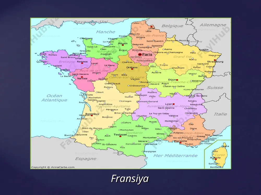 kozi o’ng konservativ “xalq harakati uchun” partiyasining yetakchisi edi. 2012-yilgi saylovlarda fransiya prezidenti lavozimiga fsp (fransiya sotsialistik partiyasi) yetakchisi fransua olland fransiyaning yevroittifoqdagi rolini yanada oshirish, yevropa siyosatida yetakchi davlatlardan biri sifatidagi o’rnini saqlab qolish uchun harakat qildi. fransua olland 2012-yili boylar uchun qo’shimcha soliq o’rnatish tashabbusi bilan chiqdi. bu tashabbus konstitutsion sud tomonidan bekor qilindi. suriya va boshqa urush harakatlari bo’layotgan sharq mamlakatlaridan kelayotgan muhojirlar oqimi ham fransiyadagi ijtimoiy holatni keskinlashtirdi. 2015-yil noyabr oyida parijda sodir etilgan terroristik akt oqibatida yuzdan ortiq kishi halok bo’ldi, uch yuzdan oshiq odam yaralandi. bu terrorchilik aktlarini ishid terrorchi guruhi o’z zimmasiga oldi. hukumat tomonidan barcha ehtiyot choralari ko’rilishiga qaramasdan, terrorchilik aktlari yana takrorlandi. fransua olland fransiya tarixidagi eng nufuzsiz prezident bo’lib tarixga kirdi. u 2017-yili bo’lib o’tgan prezidentlik saylovlariga o’z nomzodini qo’ymadi. fransua olland (1954-yilda tug’ilgan) fransiya prezidenti (2012-yil 15-may – 2017-yil 14-may) emmanyuel makron (1977-yilda tug’ilgan) fransiya prezidenti (2017-yil 14-maydan ) …