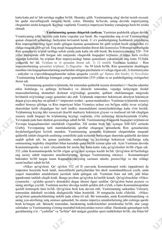 bundan keyingi butun bir tarixida bu narsa keskin sezilib turdi. sharqiy imperiyaning yuqorida qayd qilib o'tilgan xususiyatlari natijasida uning varvarlarga bo'lgan munosabatlari ham boshqacha bir harakterga ega bo'ldi. vizantiya (i'arbiy imperiyaga o'xshab varvarlar tomonidan bosib olinmadi ham, yashashdan to'xtamadi ham. jumladan, vizantiya german qabilalari - vestgotlar, ostgotlarning va boshqa qabilalarning hujurnlariga bardosh berdi, bu qabilalar esa vizantiyadan g'arb tomon kirib borib, u yerda o'zlarining varvarlik qirolliklarini tuzdilar. vi:z:antiya imperiyasida hali v-vi asrlarda ham quldorlik tuzumi saqlanib qolgan edi. vi asrda vizantiya hatto bu tuzumni varvarlar tomonidan bosib olingan g'arbiy viloyatlarda tiklashga harakat qildi. biroq undan keyingi vii-viii asrlarda vizantiya qadimgi rimga xos bo'lgan ijtimoiy va siyosiy an'analarni o'zida saqlab, ilgarigidek «romey a davlati»ligicha, qolib kelayotgan bo'lsa-da, uning ijtimoiy tuzumi feoclalizm tomon tezlashib bormoqda edi. oqibat-natijada vizantiya ham, «varvarlashtirilishdail» qochib qutulmadi, bu narsa bolqon yarim oroliga juda ko'pdan-ko'p slavyan qabilalarining kelishida namoyon bo'ldi. slavyanlar qisman bolqon yarim orolidagi bir qancha hududlarni …