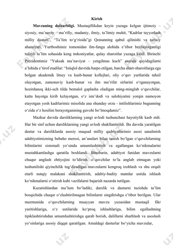 barin, adabiyot fanidan mavzularni chuqur anglash ehtiyojini toʻldirish, oʻquvchilar toʻla anglab etmagan yoki tushunilishi qiyinchilik tugʻdiradigan mavzularni kengroq izohlash va shu orqali etarli nutqiy malakani shakllantirish, adabiy-badiiy matnlar ustida ishlash koʻnikmalarni oʻstirish kabi vazifalarni bajarish nazarda tutilgan. kuzatishlardan ma’lum boʻladiki, darslik va dasturni tuzishda ta’lim bosqichida chuqur oʻzlashtirilmagan bilimlarni singdirishga e’tibor berilgan. ular mazmunida oʻquvchilarning muayyan mavzu yuzasidan mustaqil fikr yuritishlariga, oʻz ustilarida koʻproq ishlashlariga, bilim egallashning tipiklashtirishdan umumlashtirishga qarab borish, dalillarni sharhlash va asoslash yoʻsinlariga asosiy diqqat qaratilgan. amaldagi dasturlar boʻyicha mavzular, birinchidan, umumiy oʻrta maktabning sinovdan oʻtgan yangi dasturlari negizida yaratilganligi, ikkinchidan, oʻzlashtirilayotgan bilimlarning amaliy tadbiqi bosh mezon sifatida tanlanganligi hamda tarixiylik, izchillik, milliylik va zamonaviylik tamoyillariga toʻla boʻysundirilganligi bilan ajralib turadi. shu bilan bir qatorda, doimiy taraqqiyot yaratilgan oʻquv adabiyotlarini ilmiy-metodik tomondan kuzatishni ham talab etadiki, bu tabiiy jarayondir. xuddi shu jihat adabiyot darslarida didaktik o‘yin texnologiyalaridan foydalanishga ham aloqador. mazkur holat ishimiz dolzarb mavzulardan biriga bagʻishlanganligini …