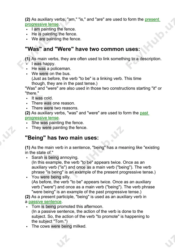 " while "being" is helped by the auxiliary verb "to be.")