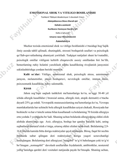 emotsional shok va vitiligo boshlanishi — DOCX