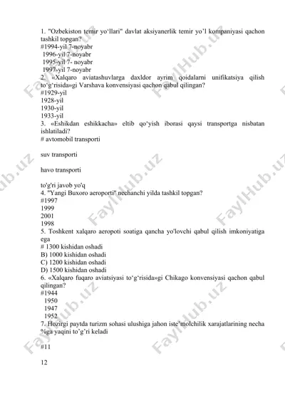 turizmda transport test savollari — DOCX