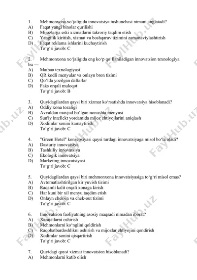 innovatsiya mustaqil ta'lim testlar to'plami — DOCX