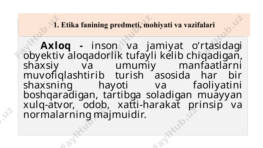 gi munosabatlarni axloqiy yoki g‘ayriaxloqiy deb baholash jamiyat azolarining iymoni, e’tiqodi, dunyoqarashi, manfaati darajasiga ham bog‘liq bo‘ladi. odoblilik kundalik hayotda axloq qoidalariga rioya qilish - odobdir. odob axloqiy fazilatlarni insonning kundalik faoliyatiga singib borayotganini ko‘rsatuvchi mezondir. odob jamiyat qabul qilgan axloq normalarini inson faoliyati, xatti - harakatida, muomala va muloqotida namoyon bo‘lishidir. insoniyat paydo bo‘libdiki, muayyan odob doirasida bo‘lishga, yaxshi nom qoldirishga intiladi. insonning eng yaxshi fazilatlari nasl-nasabi, bilimi bilan emas, balki odobi bilan belgilanadi. bejizga mutafakkir abu mansur as saolibiy : “har bir kishi o‘ziga qarab ta’rif qilinsa, ishiga qarab tavsiflanadi, maqtaladi. fazilat nasl- nasab bilan emas, aql-adab bilandir” 1 - deb bejiz aytmagan. odoblilik “luqmon hakimdan: “odobni kimdan o‘rganding?” deb so‘radilar. luqmon javob berdi: “odobni beodoblardan o‘rgandim, ularning harakatlaridagi menga maqbul bo‘lmagan narsalardan o‘zimni saqladim!” biror esli kishiga hatto hazil so‘z aytsang, u shundan ham o‘ziga chiqaradi xulosa. ammo axmoq kishiga yuzlab hikmat o‘rgatsang, barchasi uning uchun tuyular …