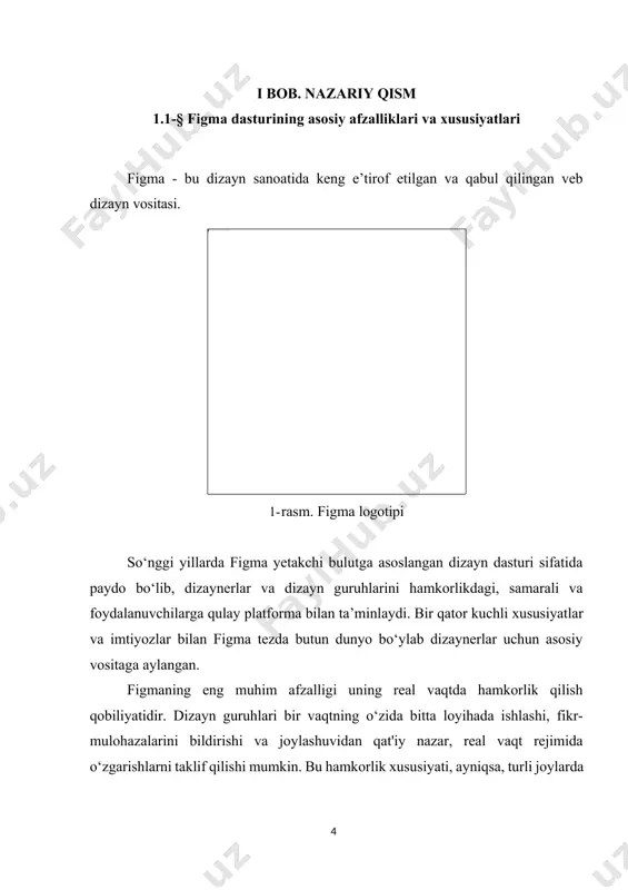 itadir. uning intuitiv interfeysi vektor grafikalarini yaratish va tahrirlash jarayonini soddalashtiradi, bu esa piktogrammalar, logotiplar va boshqa vektorga asoslangan dizaynlarni yaratish uchun ideal qiladi. · prototiplash: figma prototiplash xususiyati dizaynerlarga foydalanuvchining dizayn bilan o‘zaro ta'sirini taqlid qiluvchi interaktiv prototiplarni yaratishga imkon beradi. bu xususiyat, ayniqsa, dizaynlarni sinab ko‘rish va ishlab chiqish boshlanishidan oldin foydalanuvchi oqimlarini tekshirish uchun foydalidir. · versiya tarixi: figma versiya tarixi xususiyati dizaynerlarga vaqt o‘tishi bilan dizaynga kiritilgan o‘zgarishlarni kuzatish imkonini beradi. bu xususiyat dizaynning oldingi versiyalariga qaytishni, turli dizayn takrorlashlari bilan tajriba qilishni va samarali hamkorlik qilishni osonlashtiradi. · dizayn tizimini boshqarish: figmaning dizayn tizimini boshqarish xususiyati dizaynerlarga barcha dizayn loyihalarida izchillikni ta'minlaydigan dizayn tizimlarini yaratish va saqlash imkonini beradi. dizayn tizimlari jamoalarga dizayn jarayonini soddalashtirishga, hamkorlikni yaxshilashga va doimiy brend identifikatorini saqlashga yordam beradi. figmaning asosiy xususiyatlaridan biri bu vektor tarmoqlari bo‘lib, ular dizaynerlarga osonlik bilan murakkab shakllar va dizaynlarni yaratishga imkon beradi. bu xususiyat …