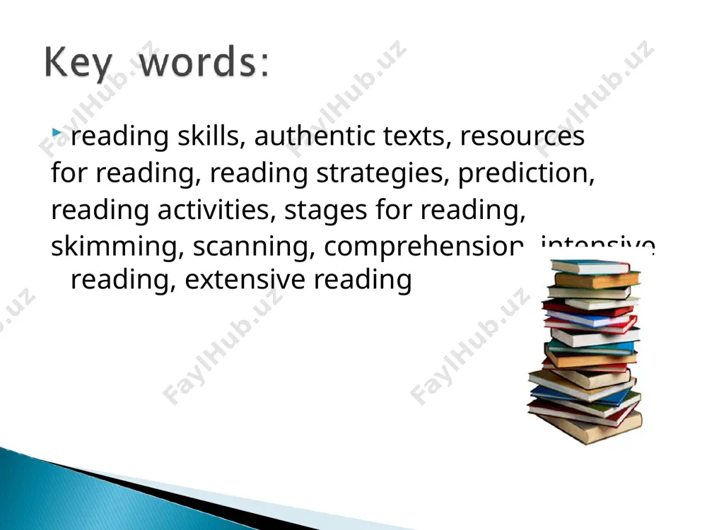 to be engaged with what they are reading: principle 3: students should be encouraged to respond to the content of a reading text not just to the language. principle 4: prediction is a major factor in reading. principle 5: match the task to the topic. principle 6: good teachers exploit reading texts to the full. extensive reading – a teacher encourages students to choose for themselves what they read and to do so for pleasure and general language improvement. extensive reading is important for the development of the students` word recognition and for their improvement as readers overall b1 level learners can read straightforward factual texts on subjects related to his/her field and interest with a satisfactory level of comprehension. we use intensive reading sequences in class for a number of reasons. to have students practise specific skills such as skimming-reading for general understanding or ‘gist, scanning- reading to extract …