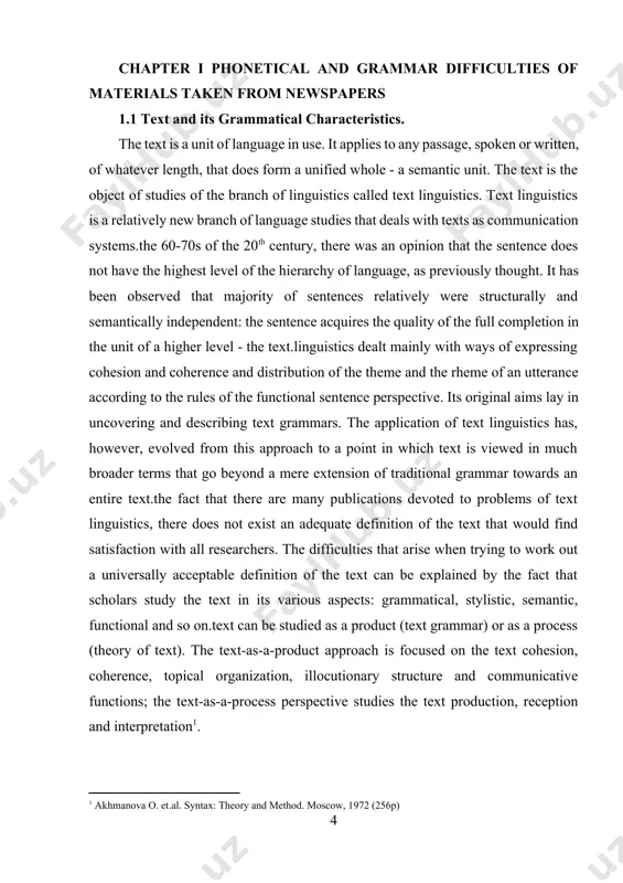 ra-phrasal unity consists of at least two sentences, it is characterized by topical, communicative and structural completeness and the author’s attitude towards what is being communicated. the supra-phrasal unity is a complex semantico-structural unit, the communicative value of which does not equal the sum of meanings of its constituent sentences, it is a new semantico-structural formation.should be noted that sometimes it is not easy to delimit the boundaries of the supra-phrasal unity[footnoteref:2]. in some cases it can coincide with the paragraph (this is especially typical of scientific papers and business documents), while in others the paragraph can be easily divided into several supra-phrasal unity, for example, in fiction and poetry.for the correlation of the supra-phrasal unity and the paragraph, a few decades ago the supra-phrasal unity was considered to be a unit equivalent to the paragraph. in today’s text linguistics there are two approaches to this problem. some scholars still …
