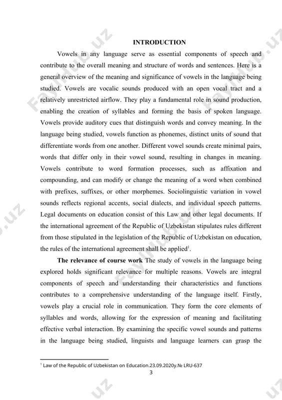 d linguistic diversity within that particular language community. the increasing position of the english language in the world and the reasons for teaching english by lingua franca in uzbekistan, as well as the impact of the president's decisions on strengthening the teaching of this language at all levels of education after gaining independence. the use of new methods and experience of a country with a high educational rating (finland) in teaching a foreign language is studied the purpose of scientific research on the subject of vowels in the language being studied serves multiple purposes, all aimed at deepening our understanding of language and its intricate phonetic, phonological, and sociolinguistic aspects. firstly, this research seeks to unravel the phonetic properties of vowels in the language. by examining the articulatory mechanisms involved in vowel production, researchers can uncover the specific tongue position, lip rounding, and vocal fold configurations that give rise to …