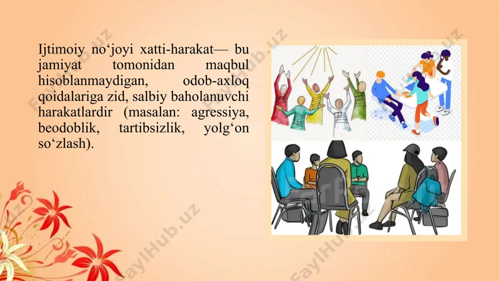 ‘ladi?" degan fikrlash usulini singdirish. o‘z-o‘zini baholash va tahlil qilish jurnallari: har kuni o‘zini kuzatish, qaysi holatlarda o‘zboshimchalik qilganini yozib borish. sog‘lom oilaviy muhit yaratish ochiq muloqot: bola va ota-ona o‘rtasida doimiy ishonchli muloqotni yo‘lga qo‘yish. me’yordagi nazorat: qattiqqo‘llik emas, balki izchil va izohli nazorat uslubi bilan tarbiya qilish. pozitiv rag‘batlantirish: salbiy xatti-harakatlarga jazodan ko‘ra, ijobiylariga rag‘bat bilan yondashish. ta’lim muassasalarida intizomni kuchaytirish ijtimoiy intizom va axloqiy tarbiya darslari: maktab va kollej darajasida maxsus axloqiy-tarbiyaviy mashg‘ulotlar o‘tkazish. guruhiy faoliyatlarga jalb qilish: o‘quvchilarni jamoadagi rollar, mas’uliyat va hamkorlikka o‘rgatish. o‘qituvchi va psixolog hamkorligi: muayyan o‘zboshimcha xatti-harakatlarni individual yondashuv bilan tuzatish. tengdoshlar ta’sirini boshqarish ijobiy liderlar yetishtirish: guruh ichida ijobiy lider bo‘lishi mumkin bo‘lgan o‘quvchilarni aniqlab, ularga yetakchilik ko‘nikmalarini berish. zararli guruhlardan ajratish: nomaqbul xatti-harakatlarni targ‘ib qiluvchi doiralardan ehtiyotkorlik bilan ajratish, lekin ularni ijtimoiylashtirishda davom etish. media va axborot vositalarini to‘g‘ri boshqarish ijobiy kontentga yo‘naltirish: filmlar, multfilmlar, bloglar orqali axloqiy qadriyatlar, ijtimoiy …
