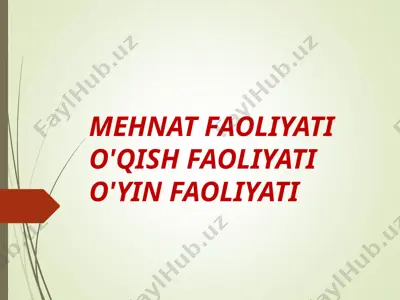 mehmat faoliyati, o'qish faoliyati, o'yin faoliyati — PPT