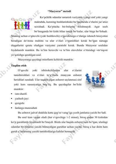 “muzyorar” metodi — DOCX