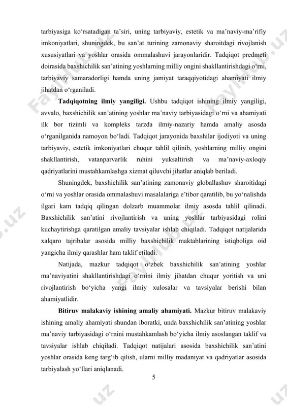 ostonchilik to‘garaklarining faoliyatini yanada samarali tashkil etish bo‘yicha amaliy tavsiyalar ishlab chiqilgan bo‘lib, ularni ta’lim muassasalari, madaniyat markazlari hamda yoshlar bilan ishlovchi tashkilotlar faoliyatida qo‘llash mumkin. shuningdek, tadqiqotda ilgari surilgan tavsiyalar milliy madaniy merosimizni asrash, rivojlantirish va yangi avlodga yetkazishda muhim vosita sifatida xizmat qiladi. tadqiqot natijalari, ayniqsa, madaniyat va san’at yo‘nalishidagi ta’lim dasturlarini boyitish, baxshichilik san’atini zamonaviy axborot-kommunikatsiya texnologiyalari orqali ommalashtirish va yoshlarning ijodiy salohiyatini rivojlantirish jarayonida amaliy ahamiyat kasb etadi. shu bois bitiruv malakaviy ishining natijalari ilmiy-amaliy konferensiyalar, seminarlar va ma’rifiy dasturlar uchun ham qo‘llanilishi mumkin. i bob. baxshichilik san’atining qadim ildizlari va manzillari 1.1 markaziy osiyoda baxshichilik maktablarining shakllanishi va rivojlanishi surxondaryo va qashqadaryo musiqa uslubi – o‘zbek an’anaviy musiqasining mahalliy uslublaridan biri bo‘lib, mazkur hududda yashayotgan xalqning etnik tarkibi, kelib chiqishi, tarixan qaror topgan ijtimoiy-iqtisodiy va madaniy sharoitlari ushbu uslubning o‘ziga xosligini belgilaydi. jumladan, surxondaryo va qashqadaryo viloyatlari o‘zbek aholisining ko‘pchilik qismi azaldan yarim ko‘chmanchi hayot …