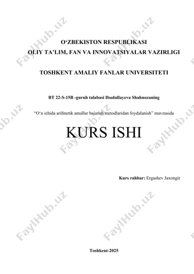 o‘n ichida arifmetik amallar bajarish metodlaridan foydalanish — DOCX